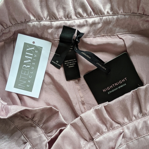 Jonathan Simkhai Intermix Pants Satin Lounge Wide Leg Crop Zip Fly Purple M NWT - Picture 13 of 15